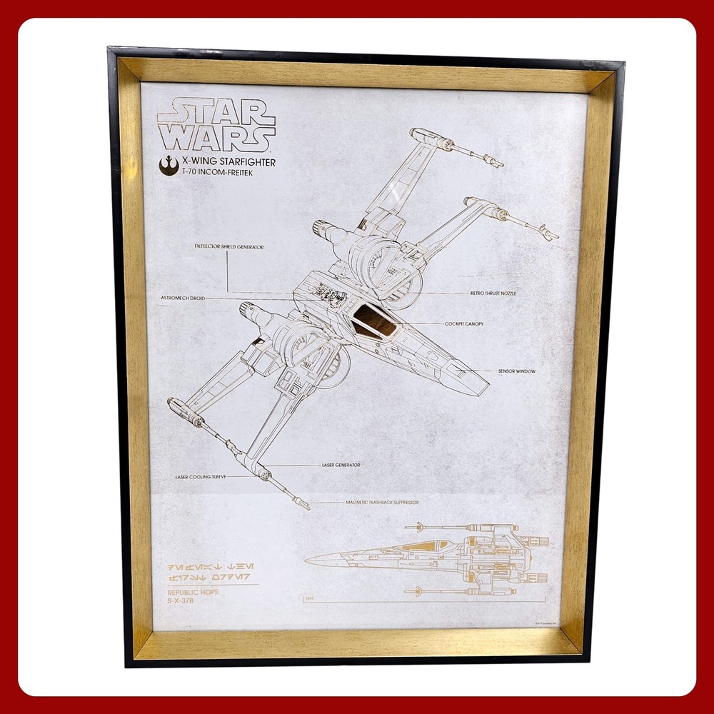 Star Wars X-Wing T-70 Blueprint Framed Art Print Gold Lucasfilm‎ Republic Hope